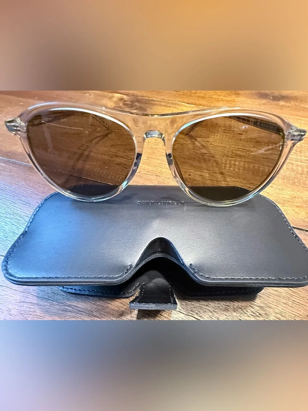 Saint Laurent Transparent Beige Frame Sunglasses with Brown Lenses